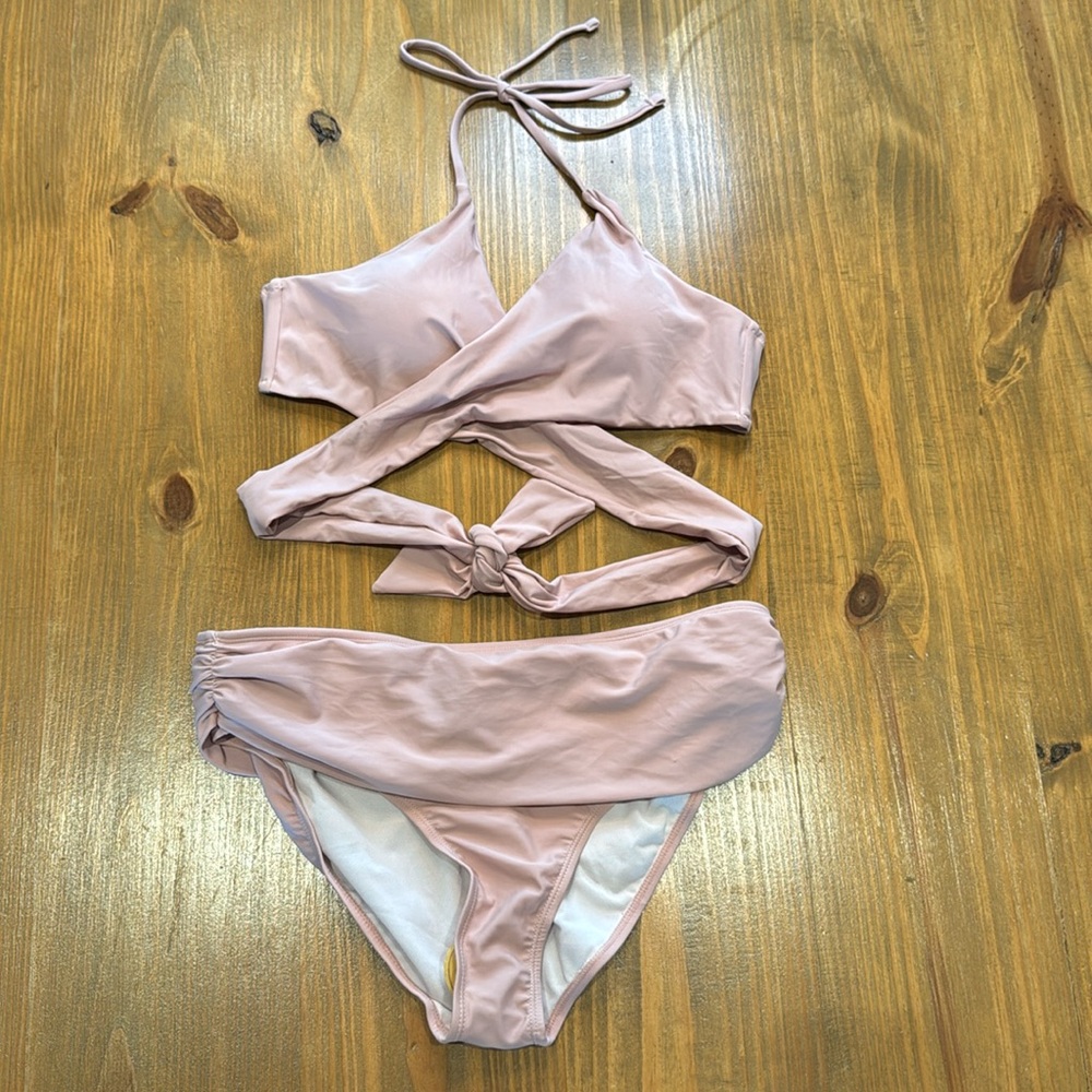 Shekini - Push-up Bandage Halter Bikini blush pink 2 piece NWOT size Large swim